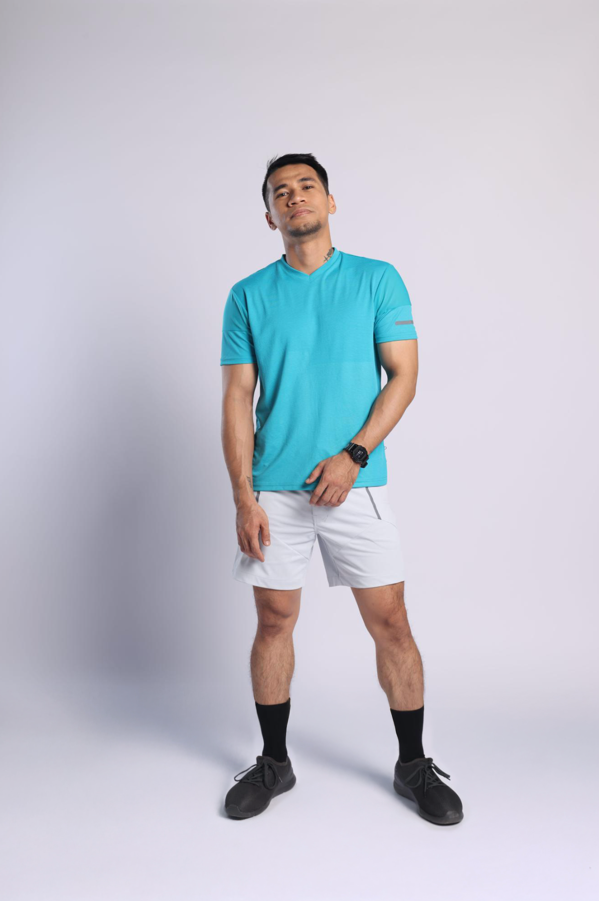 Xalt Life Urban Grid 1 – men’s V neck T-shirt in Grid Weave Tech Knit fabric