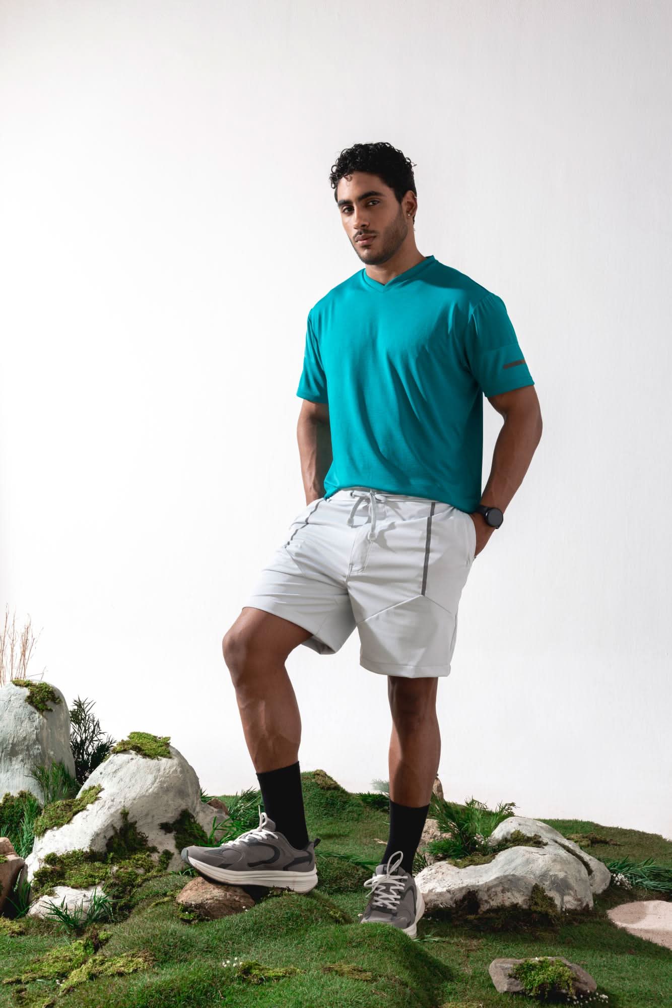 Xalt Life Urban Grid 1 Electric Teal V NECK