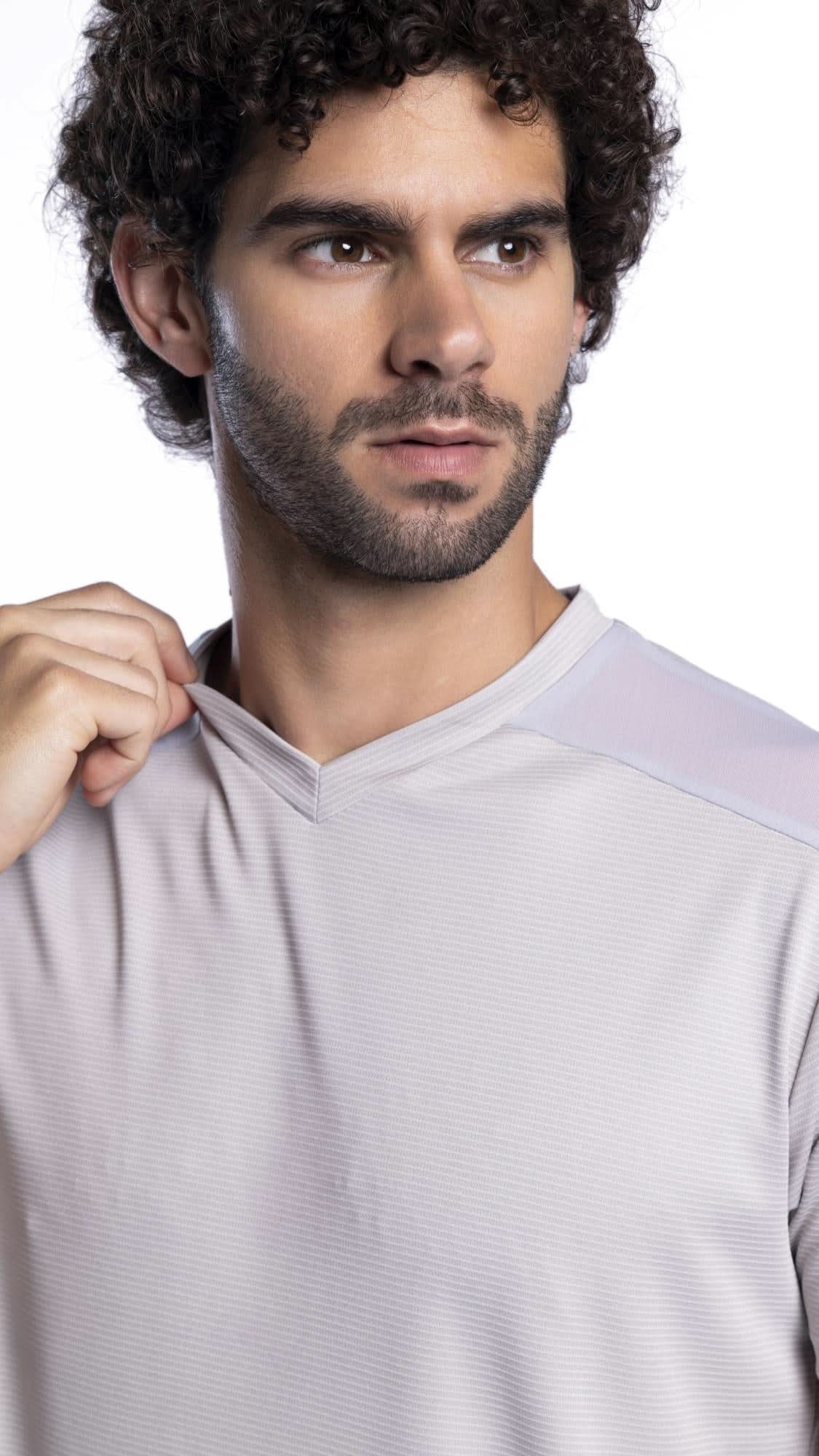 Xalt Life Urban Grid 2 – men’s Grid Weave Tech Knit V neck T-shirt