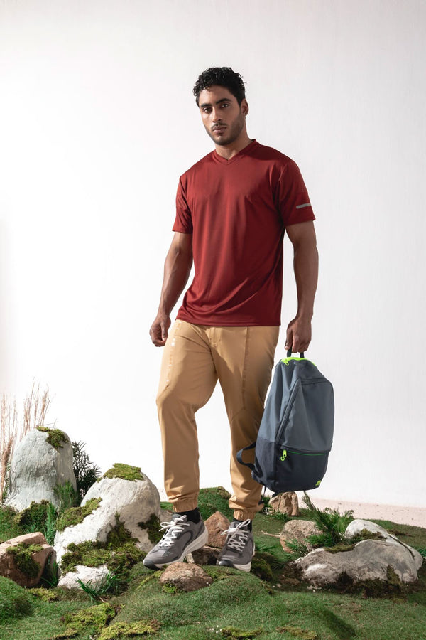 Xalt Life Urban Grid 1 – men’s V neck T-shirt in Grid Weave Tech Knit fabric